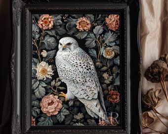 Falcon Botanical Art Print: Dark Cottagecore Decor (Digital Download)