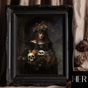 Witchy Woman Floral Skull Crown Art: Dark Academia Gothic Decor (Printable Download)