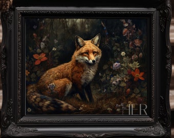 Fox in Fall Forest Art Print: Dark Cottagecore Botanical (Digital Download)