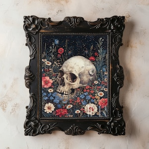 Skull Floral Print: Dark Cottagecore Gothic Botanical Art (Digital Download)