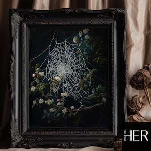 Spinnennetz Dunkler Waldkern Dark Cottagecore Academia Botanische Florale WandKunst Dekor Moody Vintage Ölgemälde Druckbarer digitaler Download