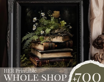 WHOLE SHOP BUNDLE | Botanical Books Printable Wall Art: Dark Academia Cottagecore Decor (Digital Download)