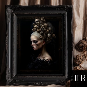 Witch Portrait Print: Skull Crown, Dark Academia Gothic Decor (Digital Download)