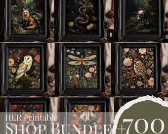 Dark Botanical Cottagecore Art Prints Bundle | 700+ Whimsigoth Forest Wall Art (Digital Download)