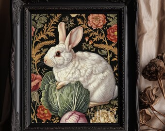 Botanical Rabbit Print: Dark Academia Cottagecore Wall Art (Digital Download)