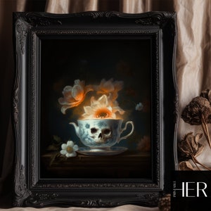 Spooky tea poison kettle - Dark Academia Halloween Decor Cottagecore Botanical Gothic Moody Wall Art Oil painting Printable digital download
