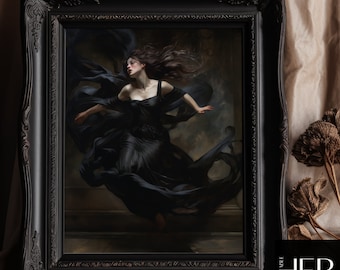 Levitating Witch Art Print: Dark Academia Gothic Decor (Digital Download)