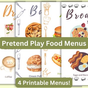 Menús de comida de simulación para imprimir con juegos dramáticos Menús de comida para imprimir con juegos dramáticos para niños Panadería de simulación Juego dramático para niños Juego de simulación para imprimir con juegos dramáticos