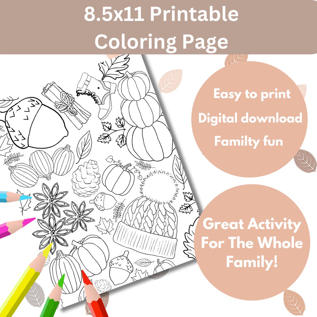 Fall Collage Coloring Page Kids and Adult Activity Printable - Etsy