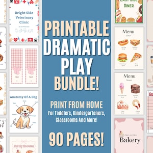 Ensemble de pièces de théâtre à imprimer pour enfants, enseignes de boulangerie à imprimer pour enfants, enseignes de cuisine pour enfants d'âge préscolaire, menus de cuisine à faire semblant imprimables