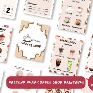 Jogo dramático para imprimir para crianças, cafeteria de faz de conta, menus de jogo para impressão para crianças, sala de jogos, pré-escola, jogo de faz de conta, etiquetas de jogo