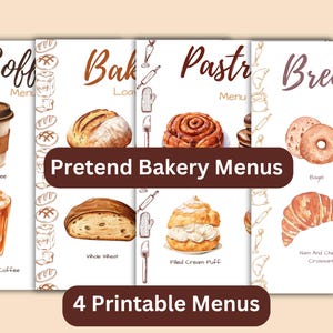 Menus de cozinha de brincadeira dramática Impressões de sala de jogos Cozinha de brincadeira para impressão Placas de padaria para crianças para impressão Loja de brincadeiras para impressão Loja de brincadeiras para impressão