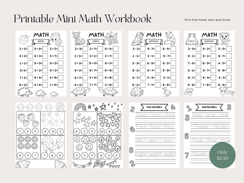 Simple Math Workbook for Kids Beginner Math Printable Digital Download ...