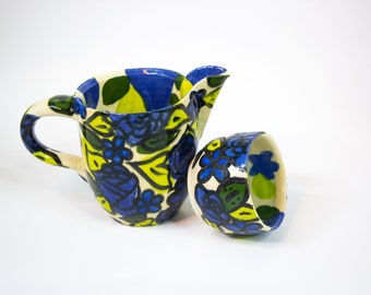 Floral Jug and Cup | Pouring Vessel, Ceramics, Ceramic, Flowers, Pottery, Handmade