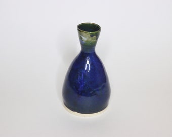 Sake Vessel Inspired Vase | Ceramic, Pottery, Handmade, Indigo, Blue, Green, Decor, Decoration