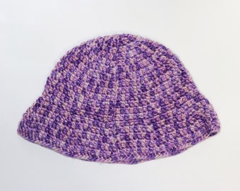 Purple Crochet Bucket Hat | 100% Recycled Plastic Yarn, Warm and Fuzzy