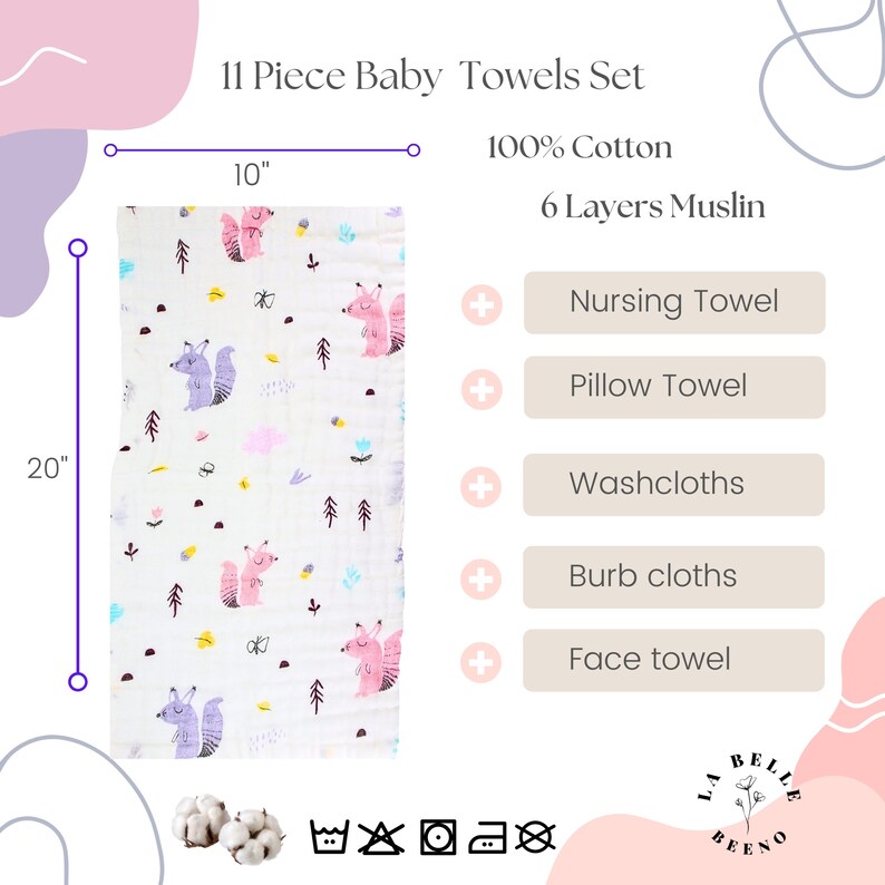 Baby Muslin Washcloths Baby Muslin Burp Cloths Two Sizes 11pcs 12x12