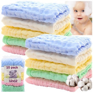 Débarbouillettes en mousseline pour bébé, grandes serviettes de toilette, 12 x 12 po