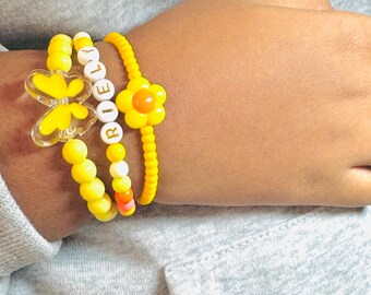Girls Name Bracelet | Personalized Butterfly Bracelet Set | Beaded Name Bracelets for Girls