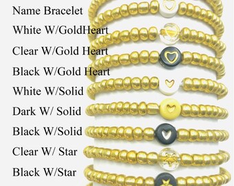 Personalized Seed Bead Name Bracelet: Gold Accent, Custom Word