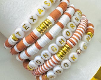 Texas Longhorns Heishi Bracelet: Burn Orange Gameday Jewelry, Texas Bracelets, Gameday Longhorns Hook em bracelets, Team Spirit Bracelets,