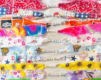 Personalized Fabric Name Bracelet: Acrylic Letter & Faux Pearl Charms
