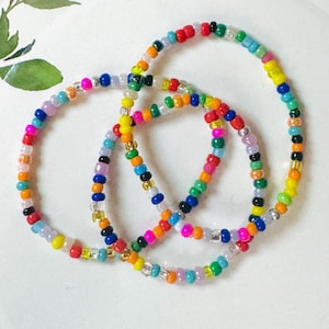 Pulseras de cuentas de semillas / Pulseras de cuentas de semillas multicolores / Pulseras de cuentas de semillas de 4 mm / Pulseras de cuentas de semillas arcoíris / Pulsera de cuentas de semillas