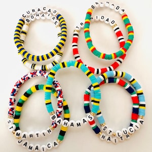 Bransoletka z koralików Heishi z Karaibów: Jamajka, Barbados, Gujana, Haiti, Antigua, Bermudy, Bransoletka z wysp dla kobiet, mężczyzn i dzieci