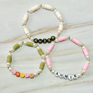 Pulseras con nombre Heishi / Pulseras personalizadas / Pulseras de la amistad / Pulseras para el Día de la Madre / Pulseras con cuentas y letras / Pulsera con cuentas Heishi