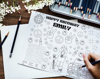 Custom Cute Coloring Page for Birthday, Retro Groovy Birthday Favors ...