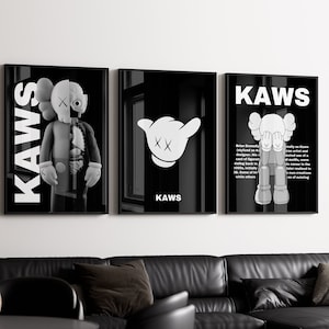 Set of 3 Hypebeast Poster,Hypebeast Figure,Graffiti art, Minimalist Hypebeast Decor,Printable KAWS,Graffiti print,DIGITAL DOWNLOAD Bw-2