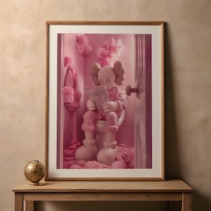 Kaws rose sur les toilettes,poster simple Hypebeast,poster imprimable KAWS graffitis,Figurine Kaws sur les toilettes,Hypebeast Toys,TÉLÉCHARGEMENT NUMÉRIQUE