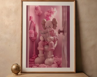 Pink Kaws on the toilet,Hypebeast Single Poster,Printable KAWS Graffiti Poster,Kaws Figure on the Toilet ,Hypebeast Toys,DIGITAL DOWNLOAD