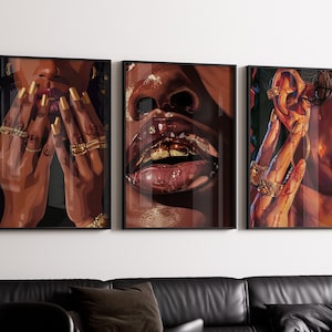 Set of 3 Black Woman Art,Minimalist BLM Art,Feminine Black Girl Art,Black Female art,Melanin art,Black Woman Grill,DIGITAL DOWNLOAD