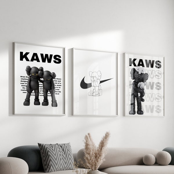 Poster Hypebeast minimaliste, lot de 3, affiche KAWS imprimable, jouets Hypebeast, impression graffiti, TÉLÉCHARGEMENT NUMÉRIQUE