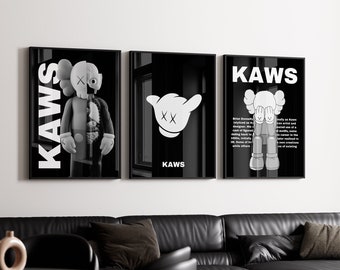Set of 3 Hypebeast Poster,Hypebeast Figure,Graffiti art, Minimalist Hypebeast Decor,Printable KAWS,Graffiti print,DIGITAL DOWNLOAD Bw-2