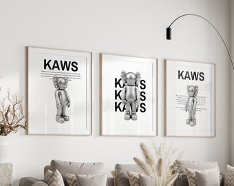 Minimalist Silver Hypebeast Poster,set of 3,Printable KAWS Poster,Graffiti print,Hypebeast Toys,DIGITAL DOWNLOAD
