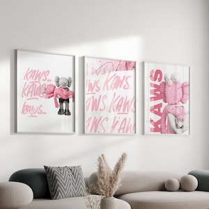Lot de 3 affiches roses Hypebeast, imprimables KAWS, jouets Hypebeast roses, impression graffiti, décoration Hypebeast, graffiti rose, téléchargement numérique
