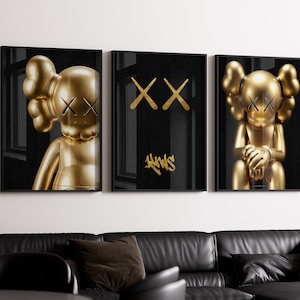 Hypebeast Golden Poster,set of 3,Printable Gold KAWS,Graffiti Poster,Hypebeast Gold Toys,Hypebeast Sneaker, Sneaker Prints,DIGITAL DOWNLOAD