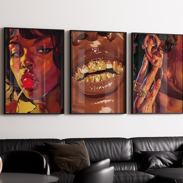 Set of 3 Black Woman Art,Minimalist BLM Art,Feminine Black Girl Art,Black Female art,Melanin art,Black Woman Grill,DIGITAL DOWNLOAD