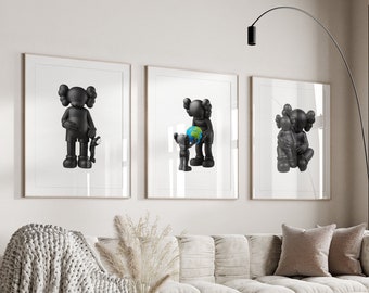 Set van 3 Hypebeast Graffiti Figuur Poster, Afdrukbare KAWS Poster, Hypebeast Speelgoed, Hypebeast Decor, Digitale Dowload