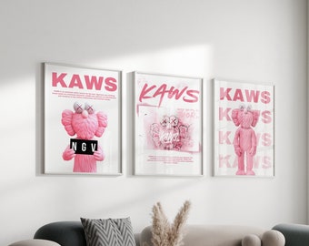 Pink Hypebeast Figure Poster, Set of 3,Hypebeast Figure,kaws graffiti,Printable Minimalist Hypebeast Decor,DIGITAL DOWNLOAD