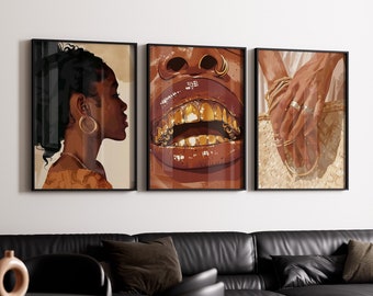 Set of 3 Black Woman Art,Minimalist BLM Art,Feminine Black Girl Art,Black Female art,Melanin art,Black Woman Grill,DIGITAL DOWNLOAD