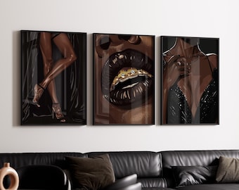Conjunto de 3 artes de mulheres negras, arte minimalista de BLM, arte feminina de mulheres negras, arte de mulheres negras, arte de melanina, grelha de mulheres negras, DOWNLOAD DIGITAL