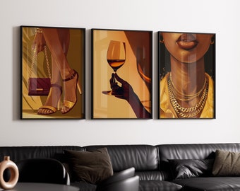 Conjunto de 3 artes de mulheres negras, arte minimalista de BLM, arte feminina de mulheres negras, arte de mulheres negras, arte de melanina, grelha de mulheres negras, DOWNLOAD DIGITAL