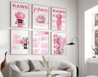 Set di 6 poster con figura graffiti Hypebeast rosa, figura Hypebeast, decorazione Hypebeast minimalista stampabile, download digitale