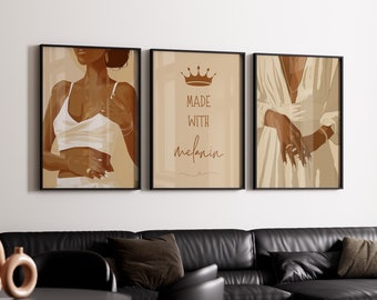 Set of 3 Black Woman Art,Minimalist BLM Art,Feminine Black Girl Art,Black Female,Grill Art,Melanin Art,Black Woman Grills,DIGITAL DOWNLOAD