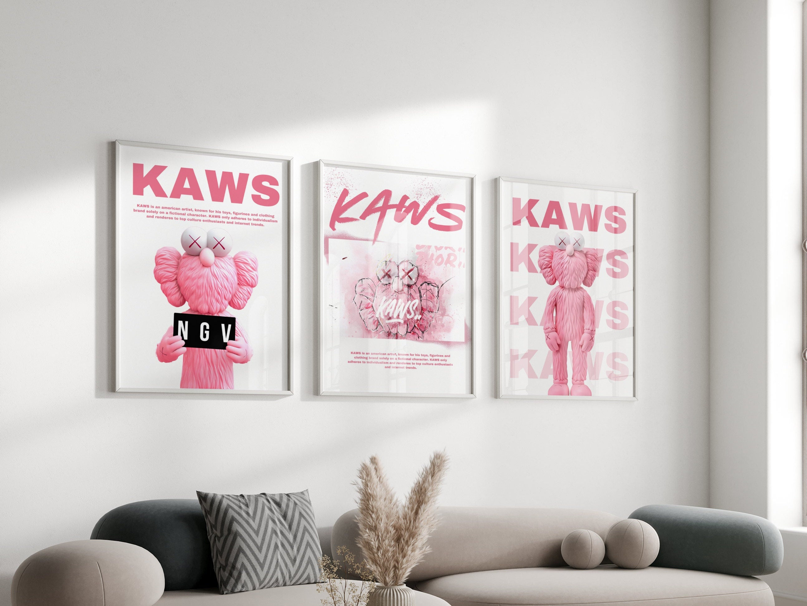 Pink Hypebeast Figure Poster, Set of 3,hypebeast Figure,kaws