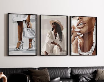 Conjunto de 3 obras de arte de mujeres negras, arte minimalista BLM, arte femenino de chicas negras, mujeres negras, arte de parrilla, arte de melanina, parrillas de mujeres negras, DESCARGA DIGITAL