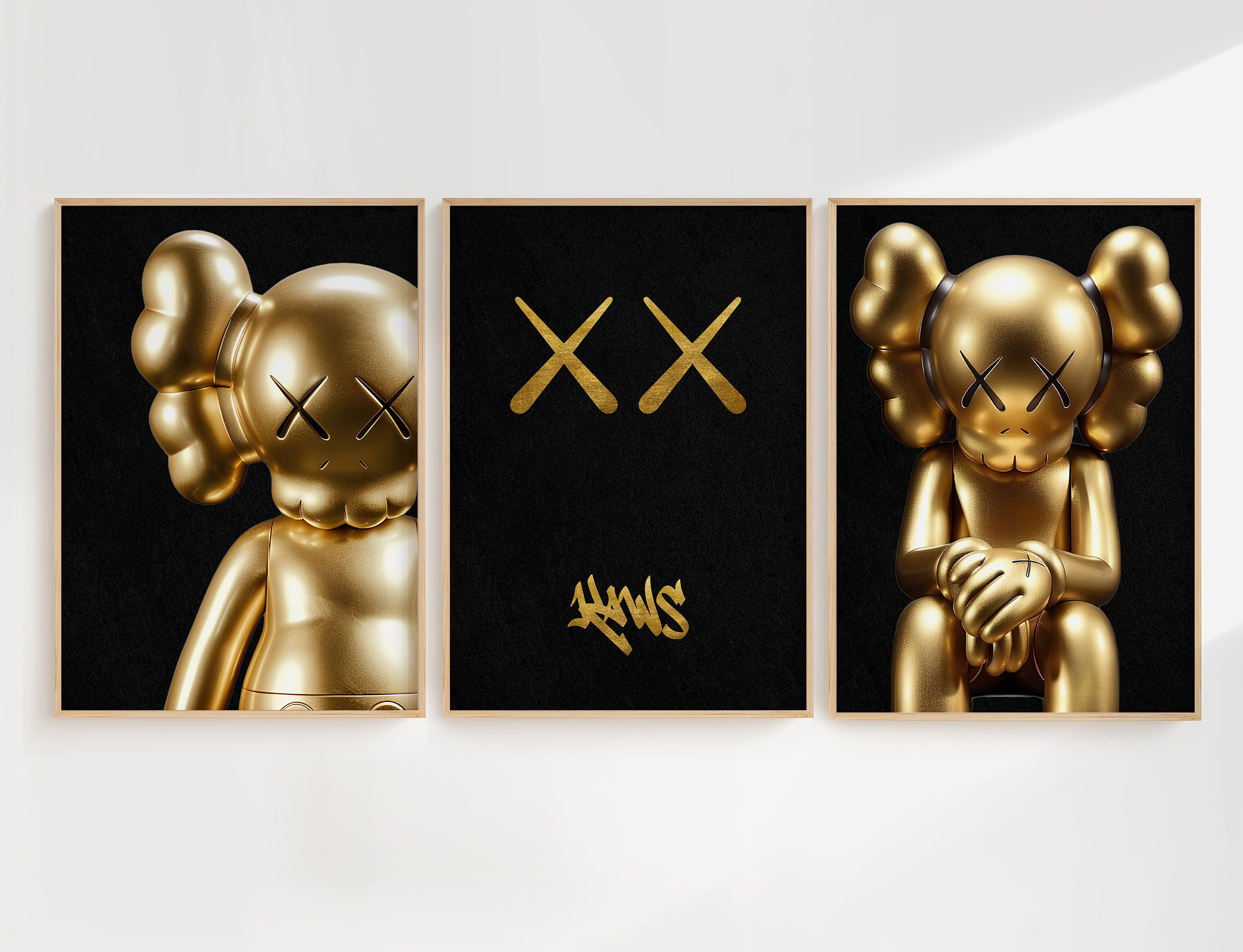 Hypebeast Golden Poster,set of 3,printable Gold Kaws